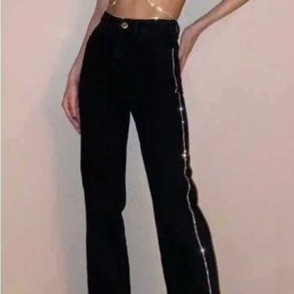 Zara Woman Denim Black Jeans With Jewel Side Straight Full length